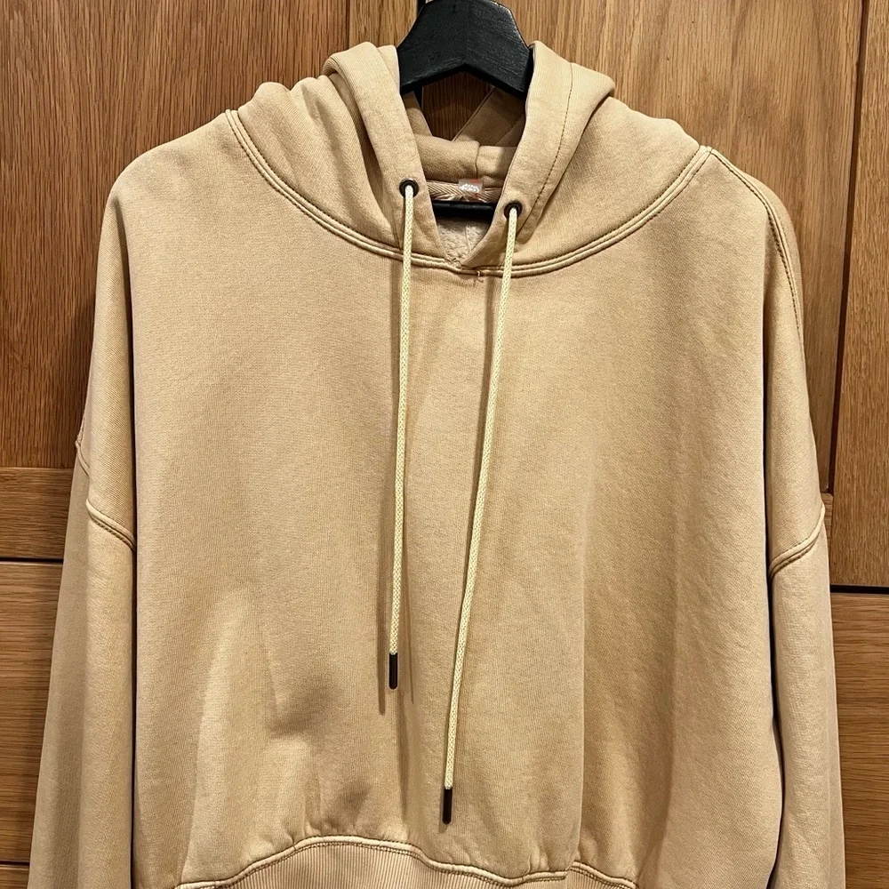 Free People FP Movement Undefeated Cotton Hooded Sweatshirt Sand Size Small NWT